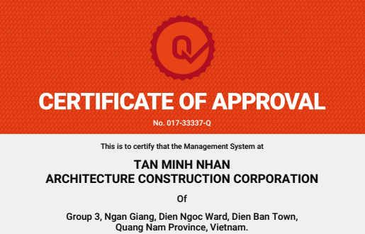TÂN MINH NHÂN ĐẠT CHỨNG NHẬN CHẤT LƯỢNG ISO 9001:2015